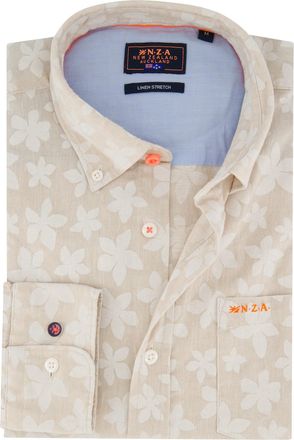 N-Z-A- NEW ZEALAND AUCKLAND New Zealand bloemen overhemd beige linnen normale fit