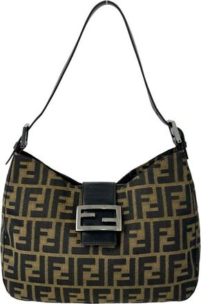Fendi Black Brown Canvas Leather Shoulder Bag Tote Bag (Pre-Owned)