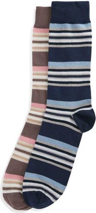Barbour Assorted 2-Pack Summer Stripe Cotton Blend Dress Socks in Pink/navy Stripe at Nordstrom, Size Medium