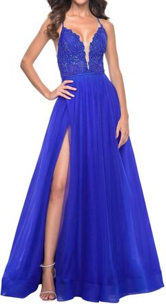La Femme Pretty Tulle A-Line Ball Gown In Royal Blue