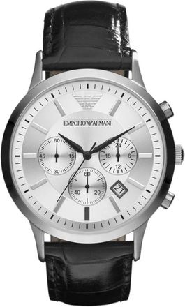 Emporio Armani Klassiek Chronograaf Horloge - Heren - Horloges - Grijs - ONE Size - Leer - Accessoires