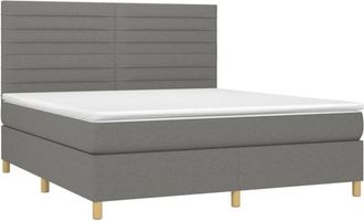 vidaXL Cama Box Spring Colch&oacute;n Y Luces Led Tela Gris Oscuro 180x200 Cm Vidaxl