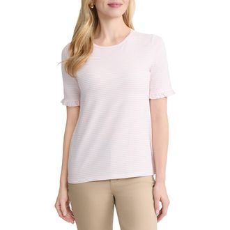 Jones New York Ruffle Elbow Sleeve T-Shirt in Petal Pink/natural Wht at Nordstrom, Size Large