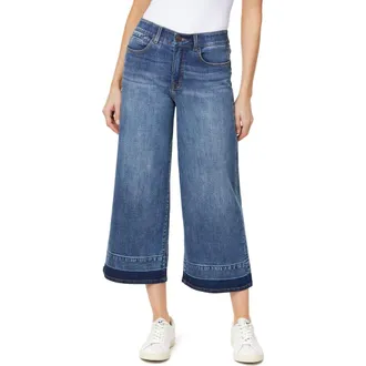 Curve Appeal High Rise Comfort Waist Relaxed Wide Leg Released Hem Jeans in Capri at Nordstrom Rack, Size 14