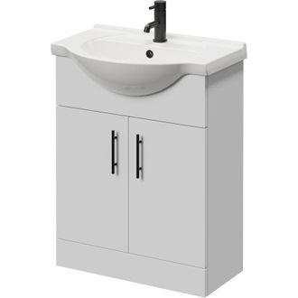 Alexander James Alexander James Gloss White 650mm 2 Door Vanity Unit - 650mm - Matt Black 96mm Bar Handle
