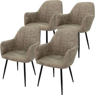 ECD Germany Ecd Germany - Juego De 4 Sillas De Comedor Con Respaldo Y Reposabrazos 58x60x84cm Asiento Tapizado Imitaci&oacute;n De Cuero Color Verde/gris Oliva Dise&ntilde;o N&oacute;