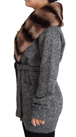 Dolce & Gabbana Womens Gray Cardigan Fur Coat Cashmere Jacket Clothing