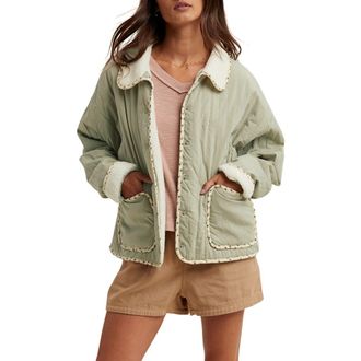 Wishlist Floral Faux Shearling Jacket in Olive/Cream at Nordstrom Rack, Size Small