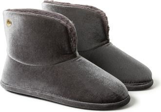 Dearfoams Womens Sara Shiny Velour Bootie Slippers