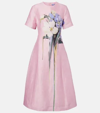 LEO LIN Caroline floral linen-blend midi dress