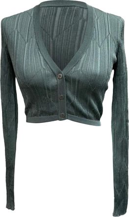 Missoni Stripe-Knit Cropped Cardigan in Green Viscose