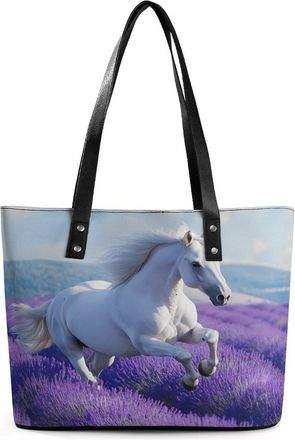 Generic Purple Lavender And Horse Tote Bags for Women Cute Shoulder Purses Handbags