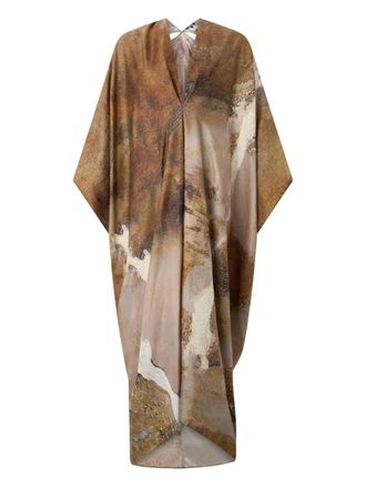 Roberto Cavalli marble-print silk kaftan - women - Fabric - OS - Neutrals