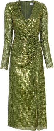 Self Portrait Olive Rhinestone Mesh Wrap Midi Dress