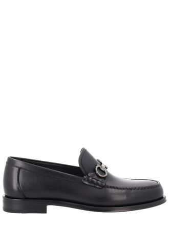 Ferragamo Black Gancini Smooth Calf Leather Loafers
