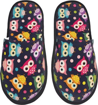 Generic Sliders Cartoon Cute Colorful Owls Comfy Slippers Anti-Skid Cotton Slippers For Christmas Trip Hotel M