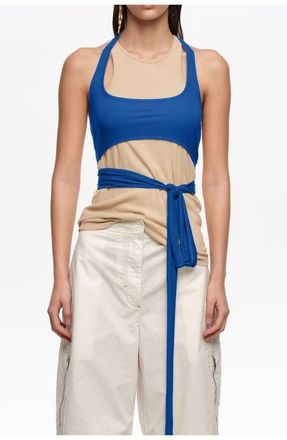 Bimba & Lola Top With Overlay Piece In Contrast in Sand at Nordstrom, Size Medium Eu