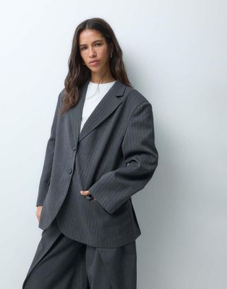 Asos blazer sartoriale oversize a righe antracite-Grigio