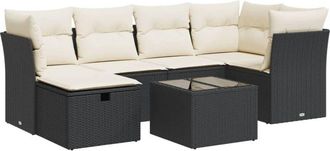 vidaXL Vidaxl - Set De Sof&aacute;s De Jard&iacute;n 7 Pzas Con Cojines Rat&aacute;n Sint&eacute;tico Negro