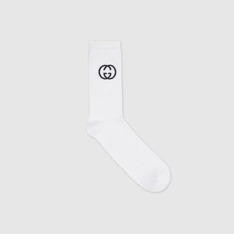 Gucci Cotton Socks With Interlocking G, Size L, White