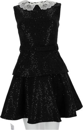 Self Portrait Textured Mini Dress With Lace Collar And Fitted Bodice