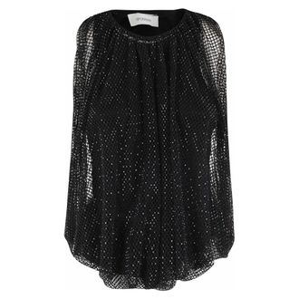 Sportmax Sportmax, Long Sleeve Tops, female, Black, Size: XS Mesh Top with Crystals