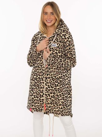 Zwillingsherz Kurzmantel ZWILLINGSHERZ Leo Allover, Damen, Gr. XXL, beige, Sweatware, Obermaterial: 50% Baumwolle, 50% Polyester, M&auml;ntel Kurzmantel, gemustert, Tasc