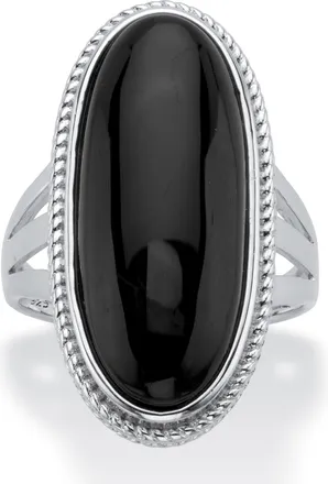 Palm Beach Jewelry Genuine Black Onyx Platinum-Plated Oval Cabochon Ring