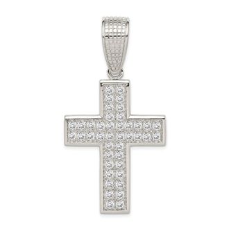 Diamond2Deal Sterling Silver Rhodium-plated Cubic Zirconia Cross Pendant