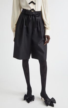 Valentino Bow Waist Wool & Mohair Bermuda Shorts in Black at Nordstrom, Size 10 Us