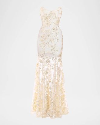 Zhivago The Voice Returns Embroidered Strapless Gown