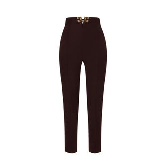Elisabetta Franchi Slim-fit Trousers, female, Brown, Size: L Double-Layer Stretch Crepe Trousers