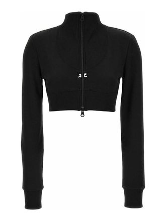 Courr&egrave;ges maxi rib cropped sweatshirt
