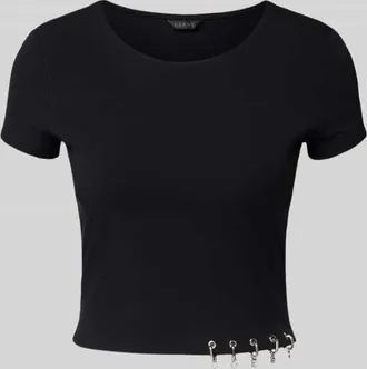 Guess Cropped T-Shirt mit Logo-Charms Modell Elisabette in Black, Gr&ouml;&szlig;e XL