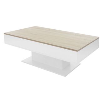 ML Design Ml-design Mesa De Centro Baja Con 2 Compartimentos De Almacenaje 110 X 60 X 40 Cm Tablero Elevable Blanco Con Aspecto Madera De Roble Tablero De Part&iacute;