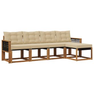 vidaXL Conjunto De Sof&aacute;s De Exterior Con Coj&iacute;n 5 Pcs Natural Y Beige Vidaxl