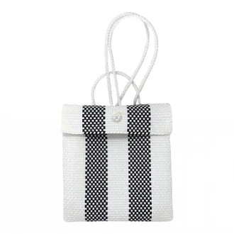 Lola's Bag Womens Medium Woven Striped Backpack In White/black