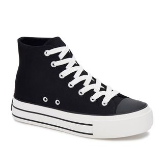 Andrea Womens Canvas Sneaker Boots With Platform In Black
