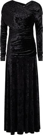 Ganni Ruched Asymmetric Velour Midi Dress - Black - 40 (UK12 / M)