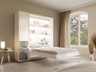 Vente-Unique Letto a scomparsa verticale 140 x 200 cm 1 colonna contenitore Con LED Bianco - RAPILI