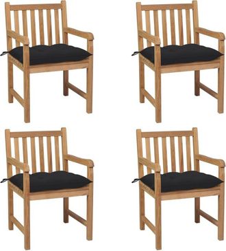 vidaXL Sillas De Jard&iacute;n 4 Uds Madera Maciza De Teca Con Cojines Negros Vidaxl
