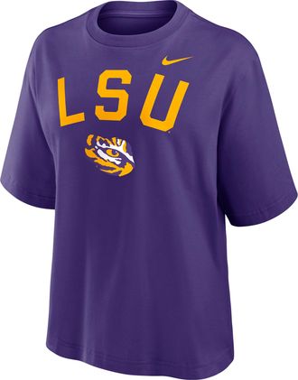 Nike LSU Arch Over Logo Boxy Nike Womens College T-Shirt in Purple | 01CM51LLSN-KMG