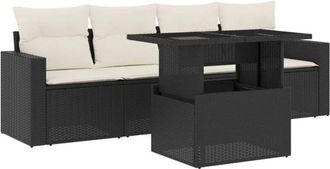 vidaXL Vidaxl - Set De Muebles De Jard&iacute;n 5 Pzas Y Cojines Rat&aacute;n Sint&eacute;tico Negro