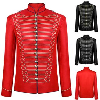 Generic Mens Medieval Steampunk Jackets UK Clearance Men Embroidered Coats Hussar Napoleon Military Drummer Parade Coat Long Sleeve Outerwear Gothic Victorian