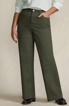 Lands End High Rise 5 Pocket Wide Leg Chino Pants in Forest Moss at Nordstrom, Size 18W