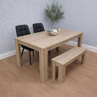 Kosy Koala Oak Effect Dining Table Set With 2 Black Velvet Chairs & 1 Bench Dining Room Furniture in Beige