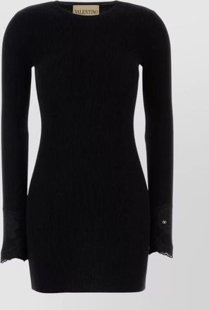 Valentino Garavani cashmere dress featuring lace cuffs ribbed texture