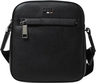 HUGO BOSS Hugo, Messenger Bags, male, Black, Size: ONE SIZE Black Leather Boss Shoulder Bag