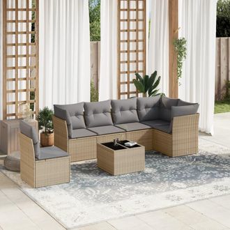 vidaXL Vidaxl - Set Sof&aacute;s De Jard&iacute;n 7 Piezas Y Cojines Rat&aacute;n Sint&eacute;tico Beige
