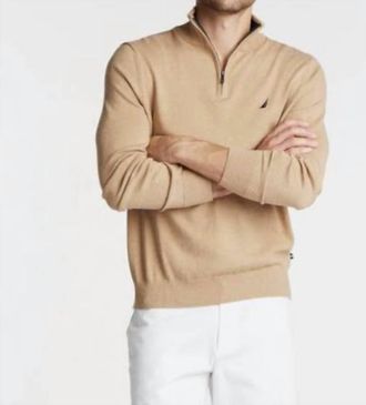 Nautica Pullover 1/4 Zip Sweater In Beige